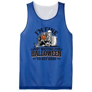 IM Fine Just Waiting For Halloween Funny Spooky Skeleton Gift Mesh Reversible Basketball Jersey Tank