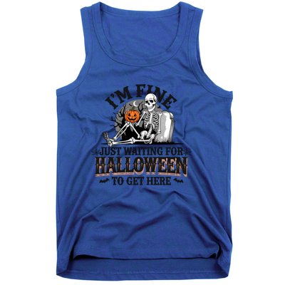 IM Fine Just Waiting For Halloween Funny Spooky Skeleton Gift Tank Top