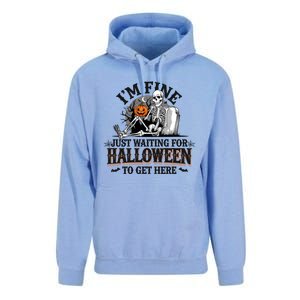 IM Fine Just Waiting For Halloween Funny Spooky Skeleton Gift Unisex Surf Hoodie