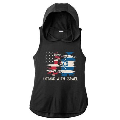 Israeli Flag Jewish Star Of David I Stand With Israel Ladies PosiCharge Tri-Blend Wicking Draft Hoodie Tank