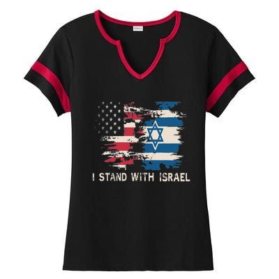 Israeli Flag Jewish Star Of David I Stand With Israel Ladies Halftime Notch Neck Tee