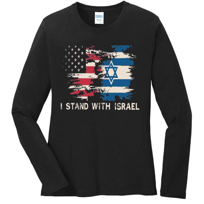 Israeli Flag Jewish Star Of David I Stand With Israel Ladies Long Sleeve Shirt