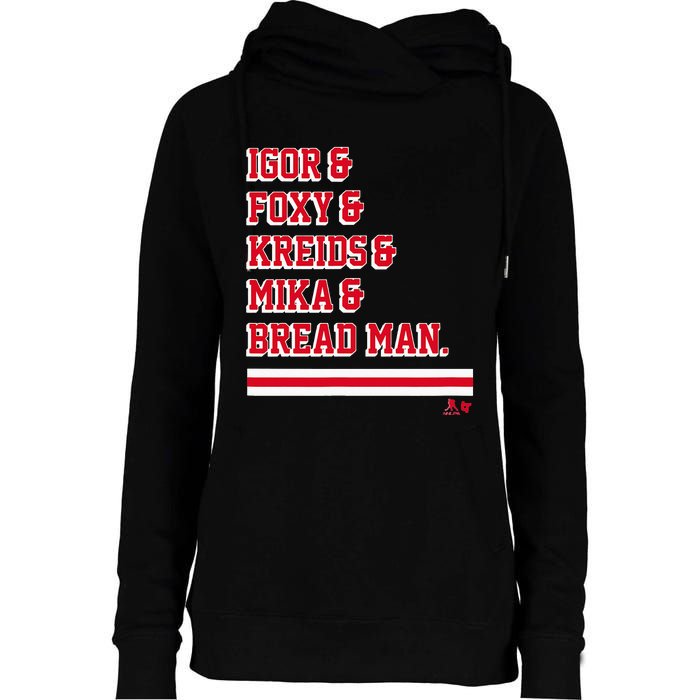 Igor & Foxy & Kreids & Mika & Bread Man New York Hockey Womens Funnel Neck Pullover Hood