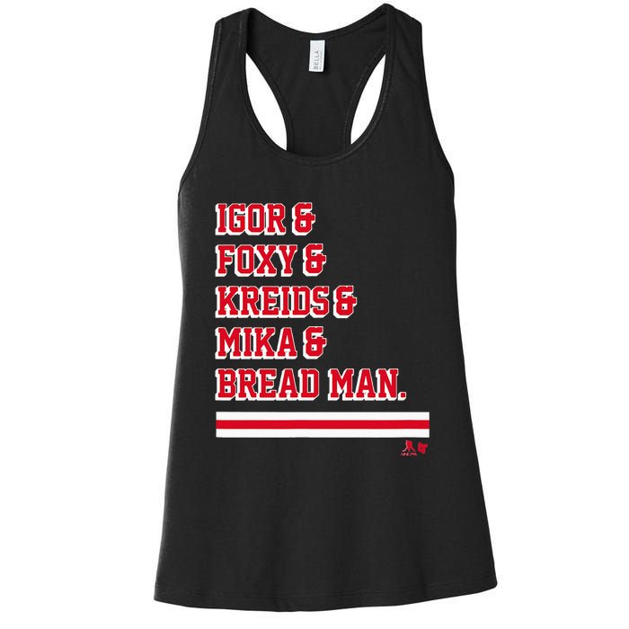 Igor & Foxy & Kreids & Mika & Bread Man New York Hockey Women's Racerback Tank