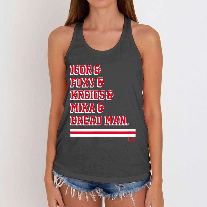 Igor & Foxy & Kreids & Mika & Bread Man New York Hockey Women's Knotted Racerback Tank