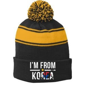 Im From Korea | Korea Flag Stripe Pom Pom Beanie