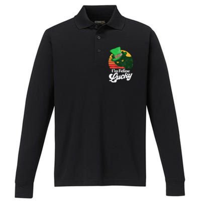 I'm feline lucky Funny Cat Owner St. Patrick's Day Performance Long Sleeve Polo