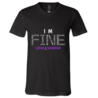 IM Fine Lupus Warrior Lupus Awareness Month Purple Ribbon V-Neck T-Shirt
