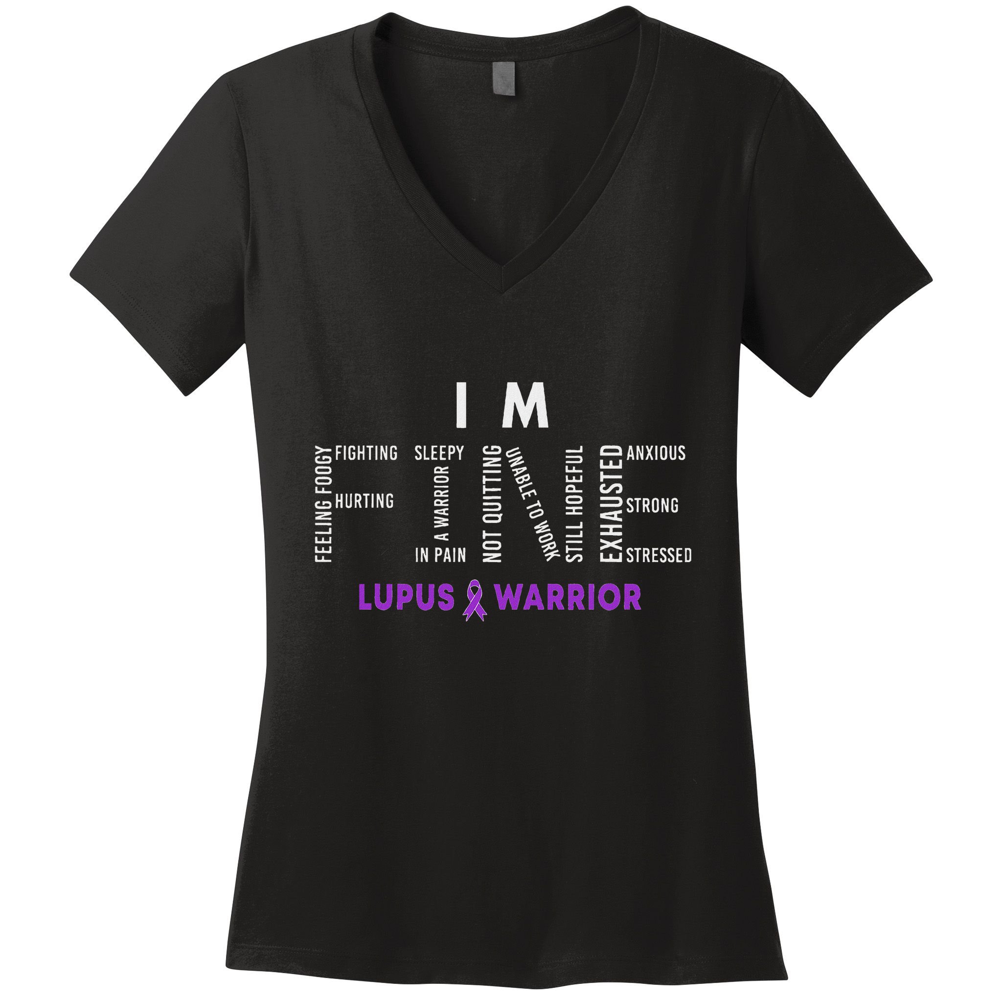 IM Fine Lupus Warrior Lupus Awareness Month Purple Ribbon Women's V-Neck T-Shirt