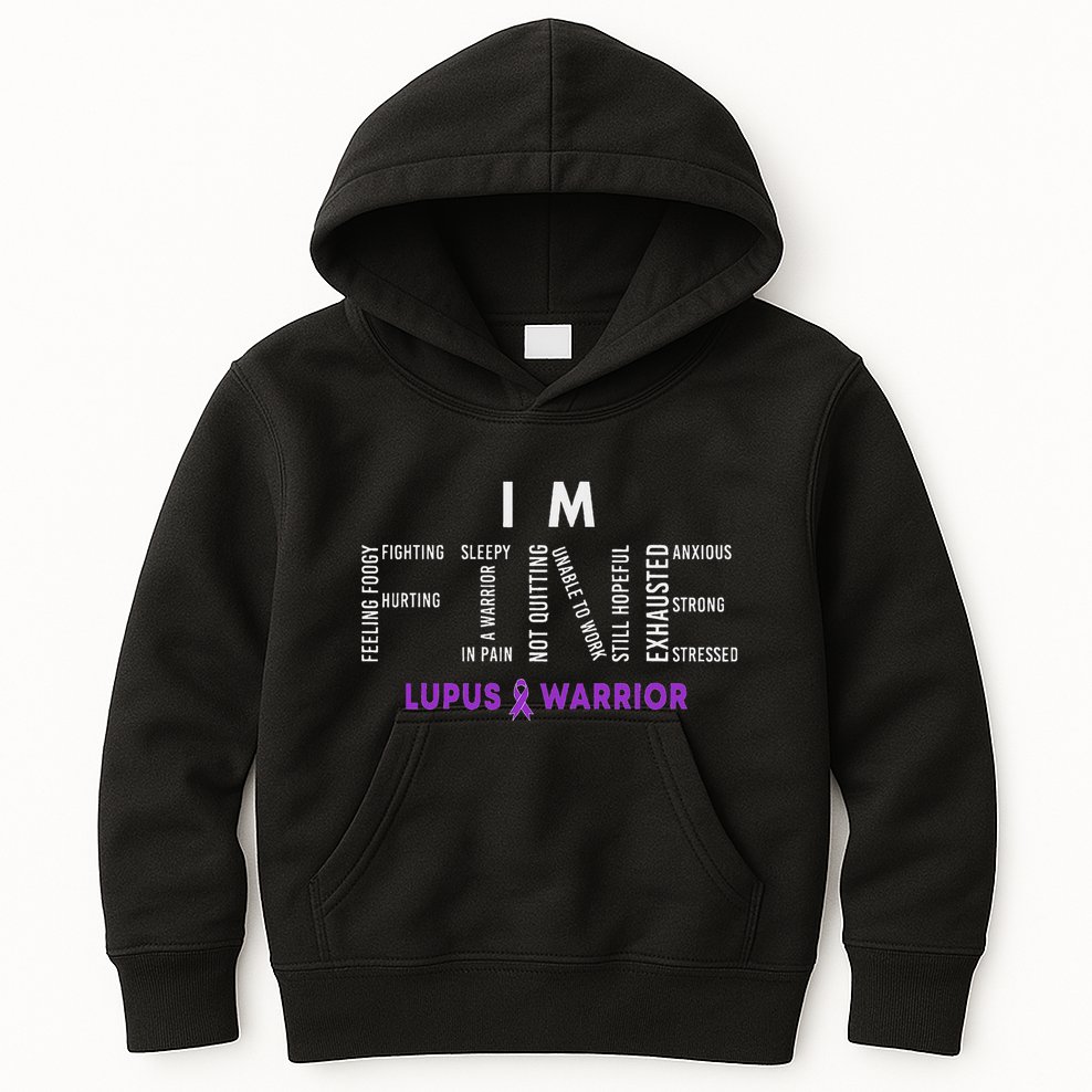 IM Fine Lupus Warrior Lupus Awareness Month Purple Ribbon Kids Hoodie