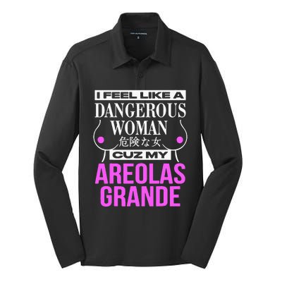 I Feel Like A Dangerous Woman Cuz My Areolas Grande Silk Touch Performance Long Sleeve Polo