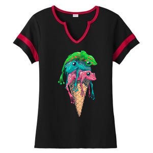 Icecream Frog Lover Food Funny Ladies Halftime Notch Neck Tee