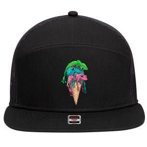 Icecream Frog Lover Food Funny 7 Panel Mesh Trucker Snapback Hat