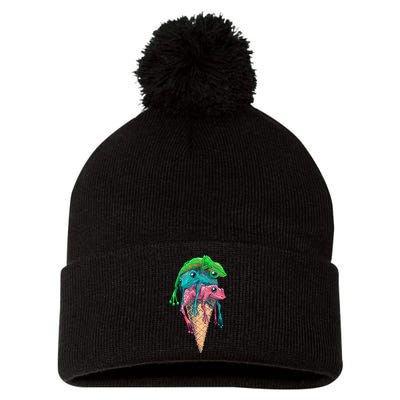 Icecream Frog Lover Food Funny Pom Pom 12in Knit Beanie