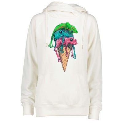 Icecream Frog Lover Food Funny Womens Funnel Neck Pullover Hood