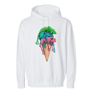 Icecream Frog Lover Food Funny Garment-Dyed Fleece Hoodie