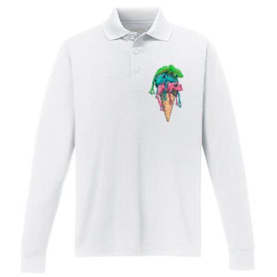 Icecream Frog Lover Food Funny Performance Long Sleeve Polo