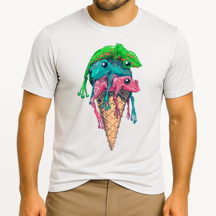 Icecream Frog Lover Food Funny Cooling Performance Crew T-Shirt