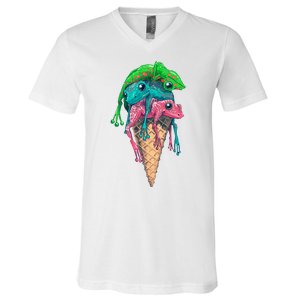 Icecream Frog Lover Food Funny V-Neck T-Shirt