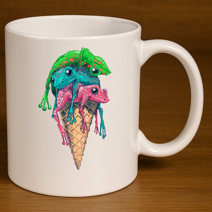 Icecream Frog Lover Food Funny 11oz C Handle Ceramic Mug
