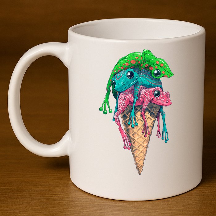 Icecream Frog Lover Food Funny 11oz C Handle Ceramic Mug