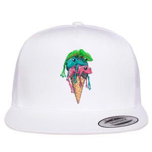 Icecream Frog Lover Food Funny Flat Bill Trucker Hat