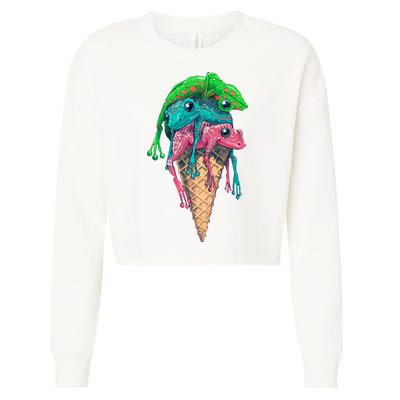 Icecream Frog Lover Food Funny Cropped Pullover Crew