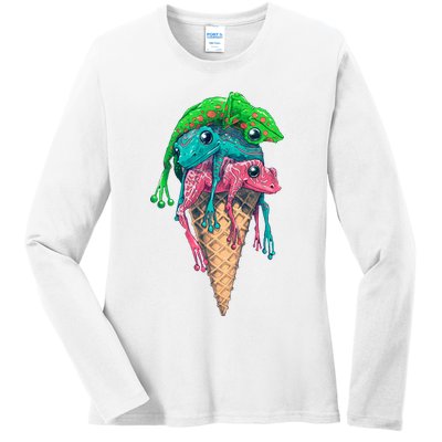 Icecream Frog Lover Food Funny Ladies Long Sleeve Shirt