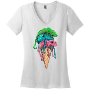 Icecream Frog Lover Food Funny Women's V-Neck T-Shirt