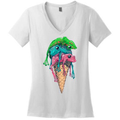 Icecream Frog Lover Food Funny Women's V-Neck T-Shirt
