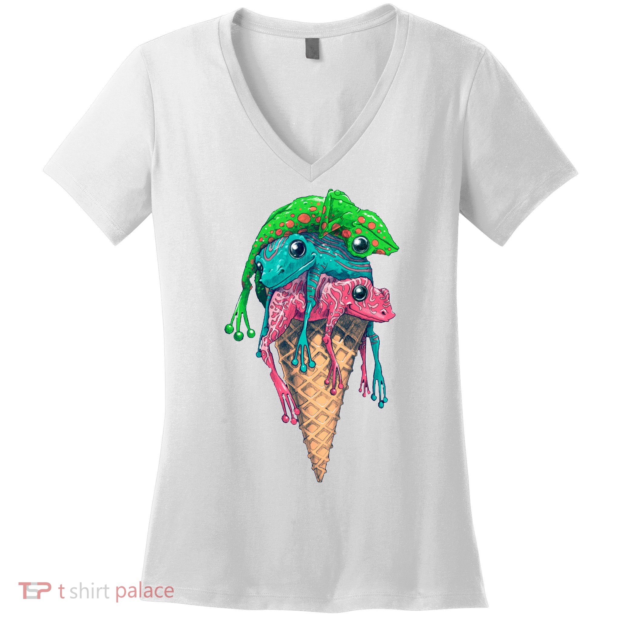 Icecream Frog Lover Food Funny Women's V-Neck T-Shirt