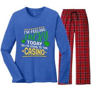 Im Feeling Lucky Going To The Casino Slot Machine Gambling Gift Women's Long Sleeve Flannel Pajama Set 