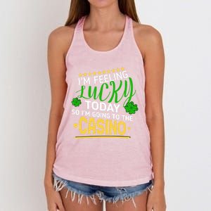 Im Feeling Lucky Going To The Casino Slot Machine Gambling Gift Women's Knotted Racerback Tank