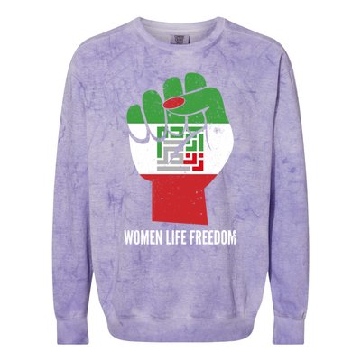 Iranian Flag Life Freedom Farsi Female Fist Protest Cool Gift Colorblast Crewneck Sweatshirt