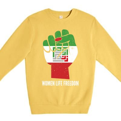 Iranian Flag Life Freedom Farsi Female Fist Protest Cool Gift Premium Crewneck Sweatshirt