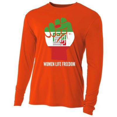 Iranian Flag Life Freedom Farsi Female Fist Protest Cool Gift Cooling Performance Long Sleeve Crew