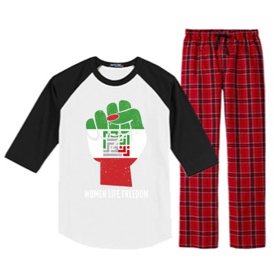 Iranian Flag Life Freedom Farsi Female Fist Protest Cool Gift Raglan Sleeve Pajama Set