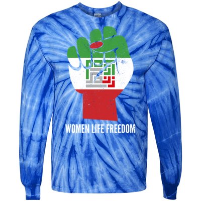 Iranian Flag Life Freedom Farsi Female Fist Protest Cool Gift Tie-Dye Long Sleeve Shirt