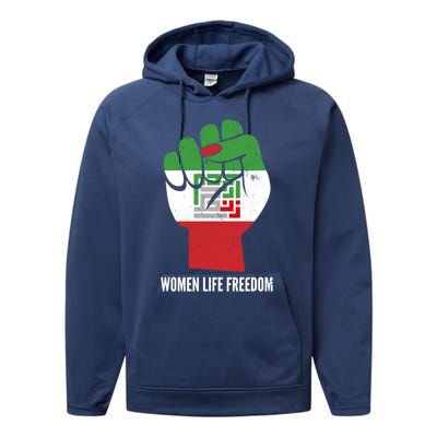 Iranian Flag Life Freedom Farsi Female Fist Protest Cool Gift Performance Fleece Hoodie