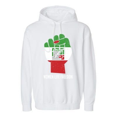 Iranian Flag Life Freedom Farsi Female Fist Protest Cool Gift Garment-Dyed Fleece Hoodie