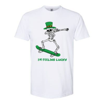 Im Feeling Lucky St Patricks Day Dabbing Skeleton Skateboard Great Gift Softstyle® CVC T-Shirt