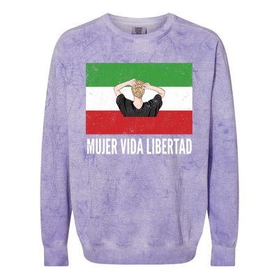 Iranian Flag Life Freedom Spanish Mujer Vida Liberdad Cool Gift Colorblast Crewneck Sweatshirt