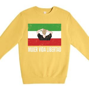 Iranian Flag Life Freedom Spanish Mujer Vida Liberdad Cool Gift Premium Crewneck Sweatshirt