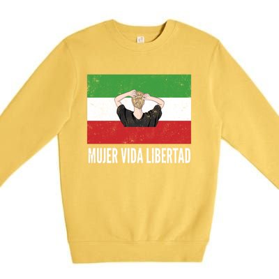 Iranian Flag Life Freedom Spanish Mujer Vida Liberdad Cool Gift Premium Crewneck Sweatshirt