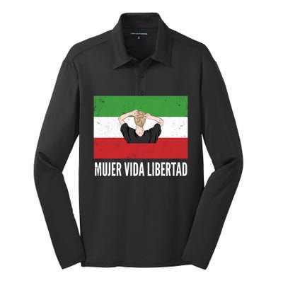 Iranian Flag Life Freedom Spanish Mujer Vida Liberdad Cool Gift Silk Touch Performance Long Sleeve Polo