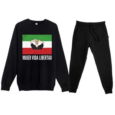 Iranian Flag Life Freedom Spanish Mujer Vida Liberdad Cool Gift Premium Crewneck Sweatsuit Set