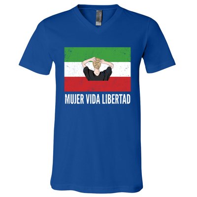 Iranian Flag Life Freedom Spanish Mujer Vida Liberdad Cool Gift V-Neck T-Shirt