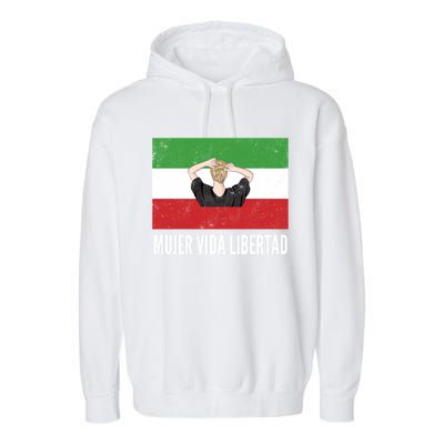 Iranian Flag Life Freedom Spanish Mujer Vida Liberdad Cool Gift Garment-Dyed Fleece Hoodie