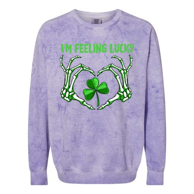 Im Feeling Lucky St Patricks Day Skeleton Hand Shamrock Cool Gift Colorblast Crewneck Sweatshirt