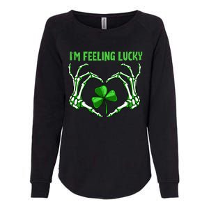 Im Feeling Lucky St Patricks Day Skeleton Hand Shamrock Cool Gift Womens California Wash Sweatshirt